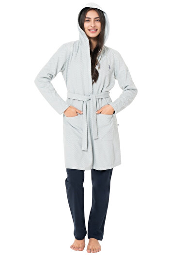 U.S. Polo Assn. Women's Hooded Robe with Pockets – Gray, Soft Texture, Home Comfort