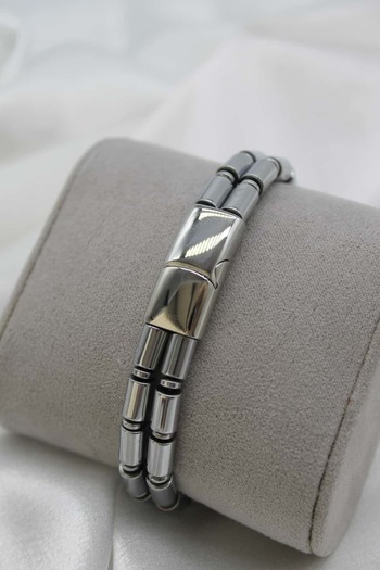 Nenya Steel Lock Double Look Tube Hematite Natural Stone Men's Bracelet