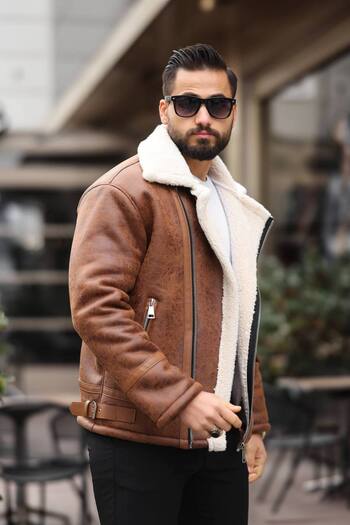 BASEL.CO Exclusive Fur-Lined Men's Laminated Biker Jacket - Premium Winter Style