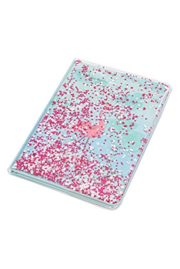 SHOPIENS Notebook A5 96 Pages Dictation Hard Cover Navy Green with Flamingo Sequins