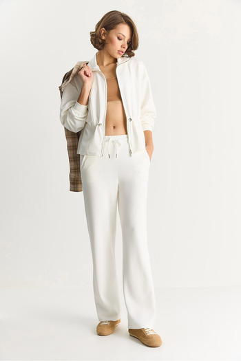 Bianco Lucci Women's Soft Textured Waist Adjustment Jacket Pants Modal Suit 6891 60283555
