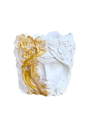 velve Venus Flower Woman Vase, White-Gold, 15 x 14 cm
