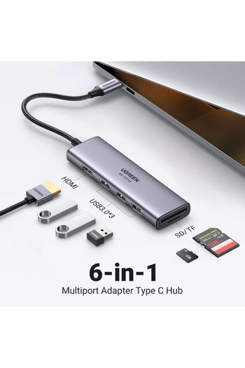 Ugreen HUB 6 in 1 Type-C to 3 x USB, HDMI 4K, SD/TF Ugreen, 0.2 m, 60383