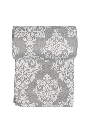 SHOPIENS Double Damask Coverlet Shopiens®, Two-Sided Gray with Damask Pattern, 220 x 240 cm