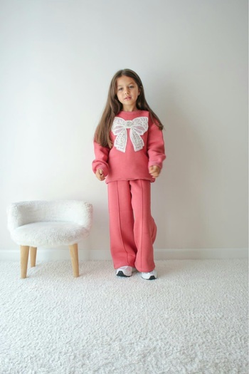 NURTOPU Girls' Set Top and Bottom Set Tracksuit 3-Thread Fleece Lined Thick Inside Winter Flexible and High Quality
