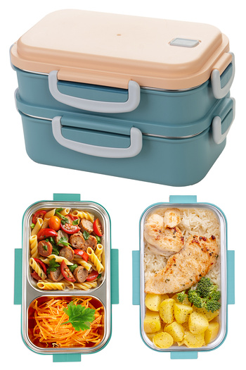 Emofom Aura Double Layer Lunch Box (450 ml + 400 ml) Stainless Steel Food Storage Container