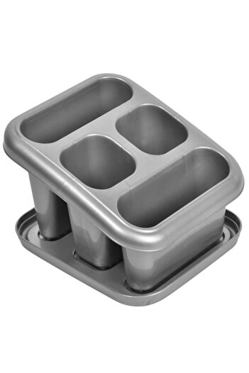 SHOPIENS Drying Stand for Cutlery with 4 Compartments, Shopiens®, Plastic, Grey, 15 x 18 x 12 cm