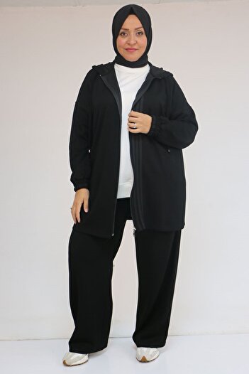Eslina 57056 Plus Size Color Garnished Modal Trouser Suit - Black