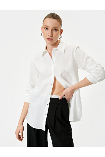 Koton Long Sleeve Shirt Double Flap Pocket Detail Classic Collar Viscose Fabric