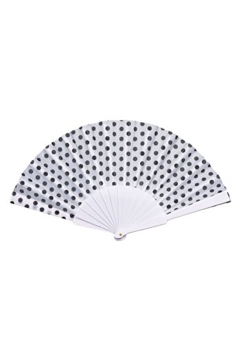 SHOPIENS Fan with plastic handle and white fabric with black polka dots Shopiens®, 23 cm