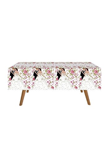 OEM Plastic Party Tablecloth White Couple Flowers 180x120cm - 1pc