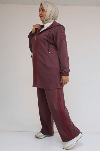 Eslina 57056 Plus Size Color Garnished Modal Trouser Suit - Dusty Rose