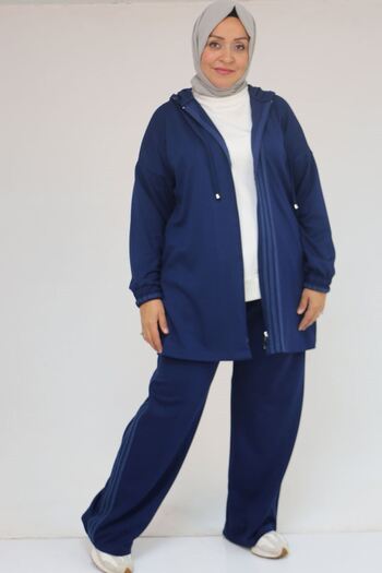 Eslina 57056 Plus Size Color Garnished Modal Pants Suit - Indigo