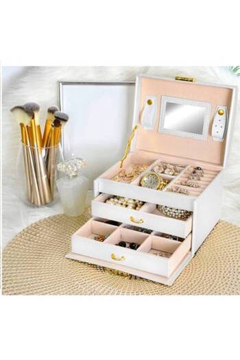 KESNUP Jewelry box with mirror 20 compartments White