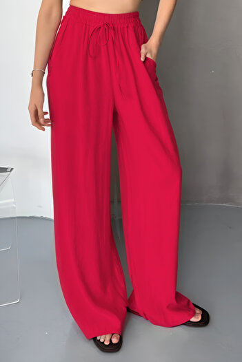 adba style Women's Lyocell Woven Waist Lace-Up Palazzo Women's Trousers 4048