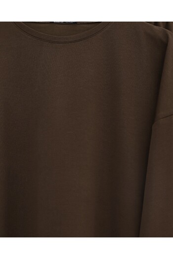 Modamorfo Two-Strand Combed Cotton Suit with Long Slit Skirt on the Back - Brown