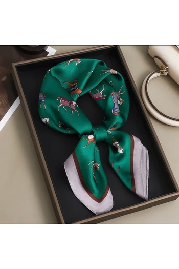 Accessories Hei Dark Green Horse Pattern Stylish Silk-Like Square Scarf Foulard Women's Accessory