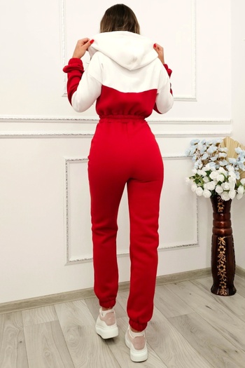 FashionForYou TaLyn padded sports jumpsuit, with zipper and hood, Red/White, M