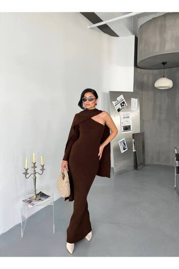 Julidress One-Shoulder Midi Knit Dress with Shawl Detail