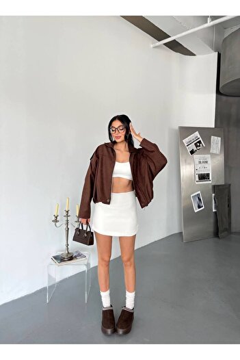 Julidress Brown Epaulet Pleated Button Detailed Lined Suede Coat Jacket