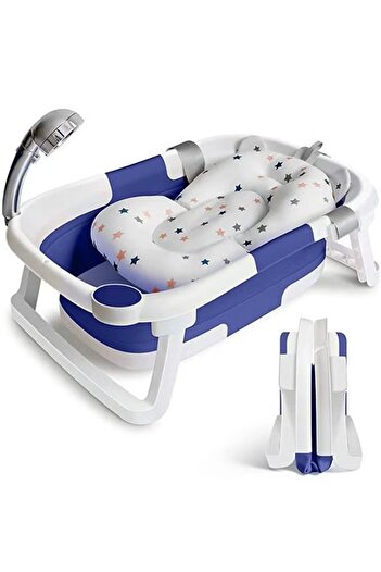 Un Foldable Baby Bath Tub with Mat and Temperature Sensing Thermometer