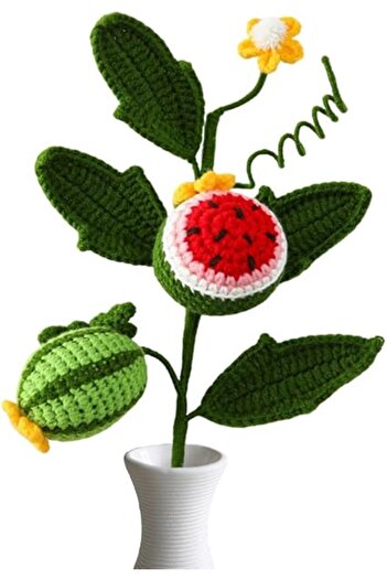 Generic Magicherry Knitting Crochet Fruits Bouquet Hand-Woven Watermelon Branch with Stem Artificial Fruit B
