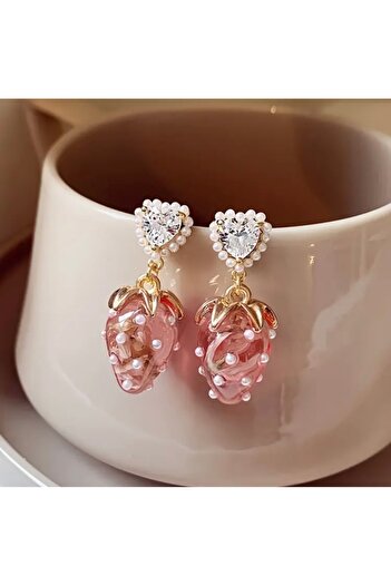 Accessories Hey Strawberry Look Open Transparent Pink Sparkling Dangle Daily Wear Women's Earrings