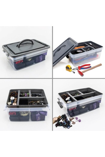 SHOPIENS Transparent organizer box with gray lid and removable shelf, Shopiens®, 31x21x11.8 cm
