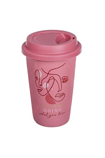 SHOPIENS New Bone Shopiens® copper red tumbler with abstract face pattern and silicone lid, 400