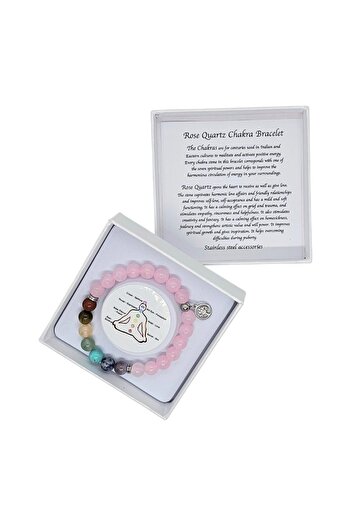 velve Chakra Rose Quartz bracelet, made of semi-precious stones in a gift box