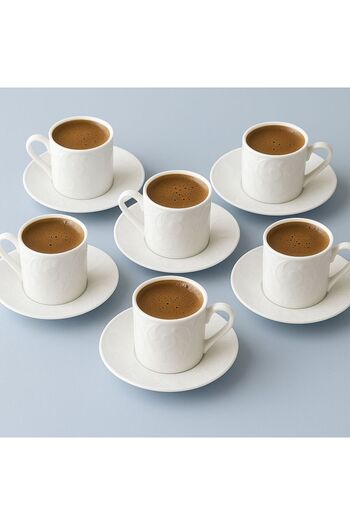 Noah Exclusive 6 Piece Coffee Cup Set -70 ml Modern White Porcelain - with Relief