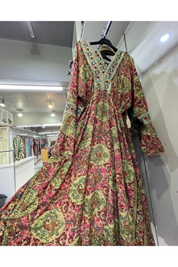 MODAGK Ethnic Patterned V-Neck Kaftan Imported Dress