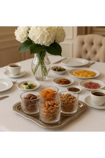 Noah Exclusive 5-Piece Round Snack Dish Set with Tray - Glass-Silver Color Tray