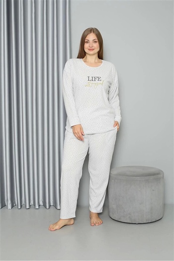 emosavm Moda Welsoft Polar Women's Plus Size Pajama Set Ecru