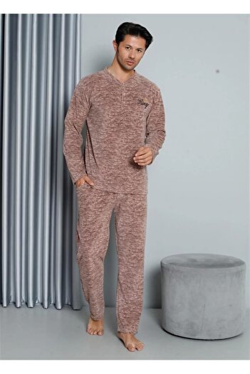 emosavm Moda Polar Men's Pajama Set Milky Coffee