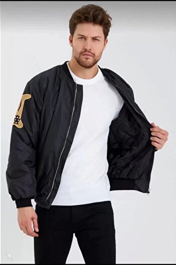 Silerra Unisex Long Sleeve Printed Bomber Jacket - Black