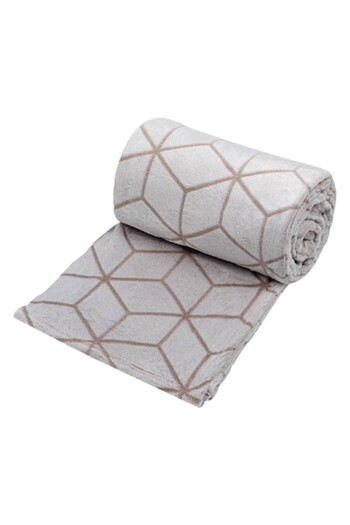 SHOPIENS Double Velvet Blanket Lines Shopiens®, with brown and beige stripes, 230 x 220 cm