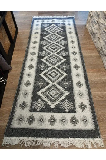 OMS Traditional rug, double-sided, 60x150 cm, gray and white, ROMB pattern