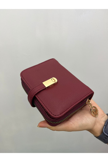 shiny ever Small Size Burgundy Women's Leather Wallet with Gold Detail