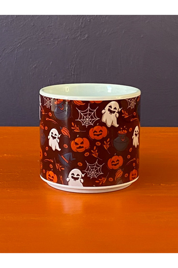 Hepsi Enteresan Mixed Pattern Black Background Halloween t Mug, Halloween Cup