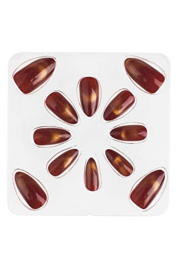 OEM Set of Adhesive False Nails Bordeaux Cat Eye Almond - 12pcs