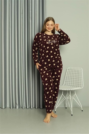 emosavm Moda Polar Women's Plus Size Pajama Set Burgundy