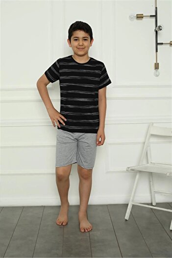 emosavm Fashion Boys' Combed Cotton Shorts Pajama Set Black