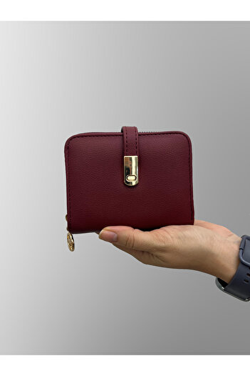 shiny ever Small Size Burgundy Women's Leather Wallet with Gold Detail