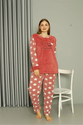 emosavm Moda Polar Women's Plus Size Powder Pajama Set Powder