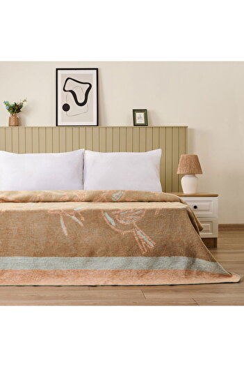 ASPARTAM Soft Nava Cotton Double Blanket - Ecru / Green - 200X220 cm
