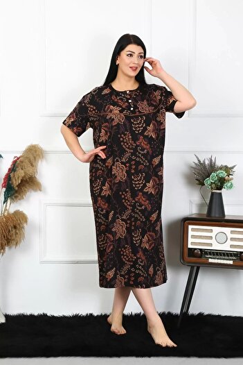 emosavm Fashion Women's Plus Size Short Sleeve Black Mom Nightgown