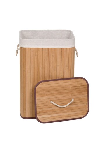 SHOPIENS Laundry basket with lid Shopiens®, bamboo with beige textile lining, 40 x 30 x 60 cm