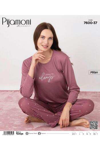 Pijamoni Women's Milan Crew Neck Long Sleeve Slim Pajama Set 7600/37 - 1 Piece