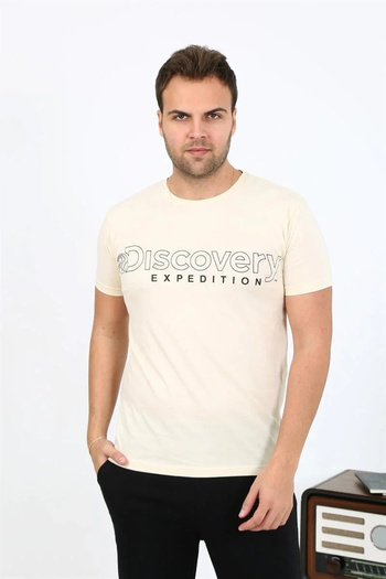 emosavm Fashion Men's Short Sleeve Combed Cotton Pajama Set Cream